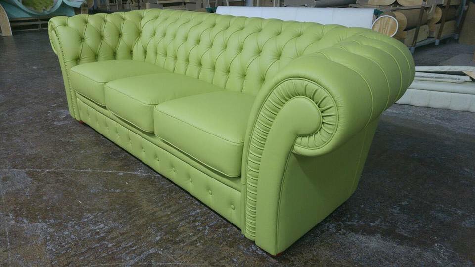 Divano Chesterfield Gabbiano 3 Posti in pelle fiore colore Verde Mela